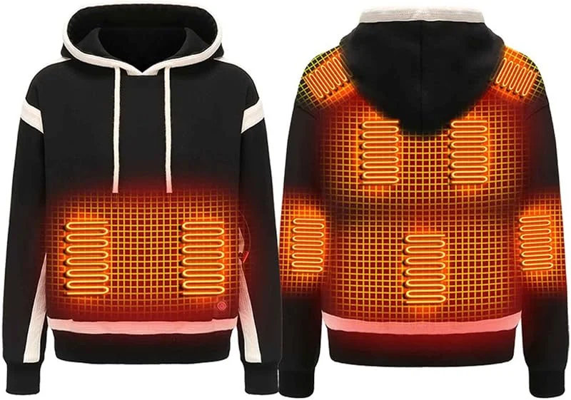 Beheizbare Pullover Herren Langarm Baumwolle Beheizte Kapuzenpullover USB Elektrisch Beheizbare Sweatershirt mit Kapuze Erwachsene Bluse Tops Mantel mit 3 Stufen Temperatur — Heizkleidung