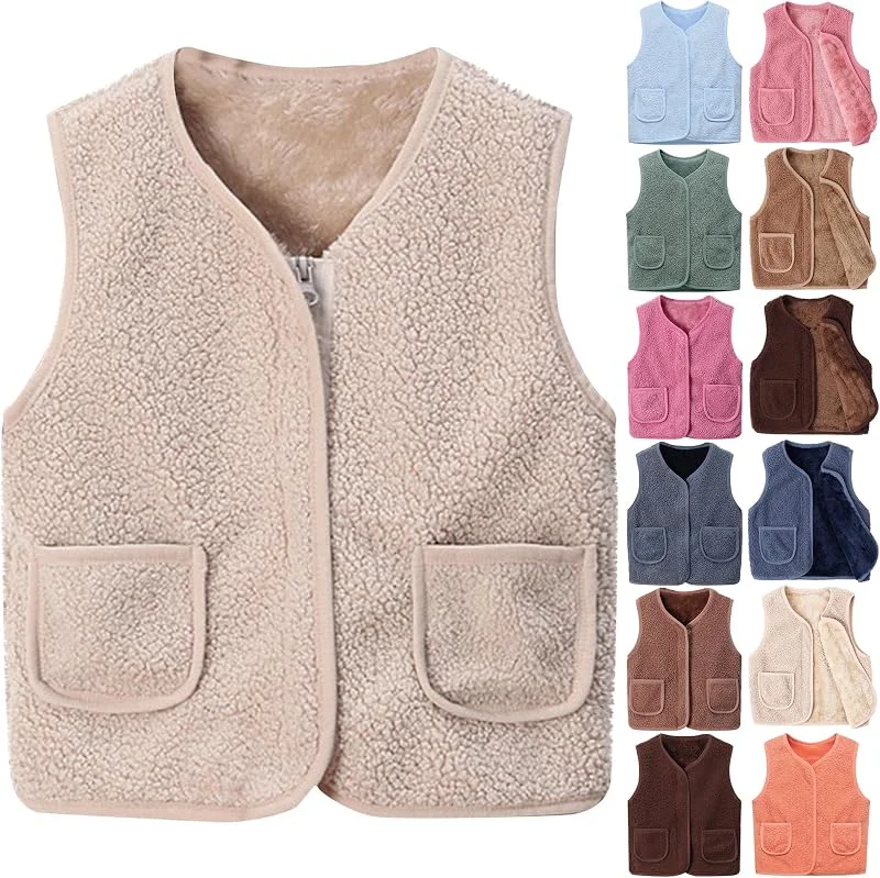 Teddy Fleece Weste Kinder Jungen Mädchen V-Ausschnitt Reißverschluss — Heizkleidung