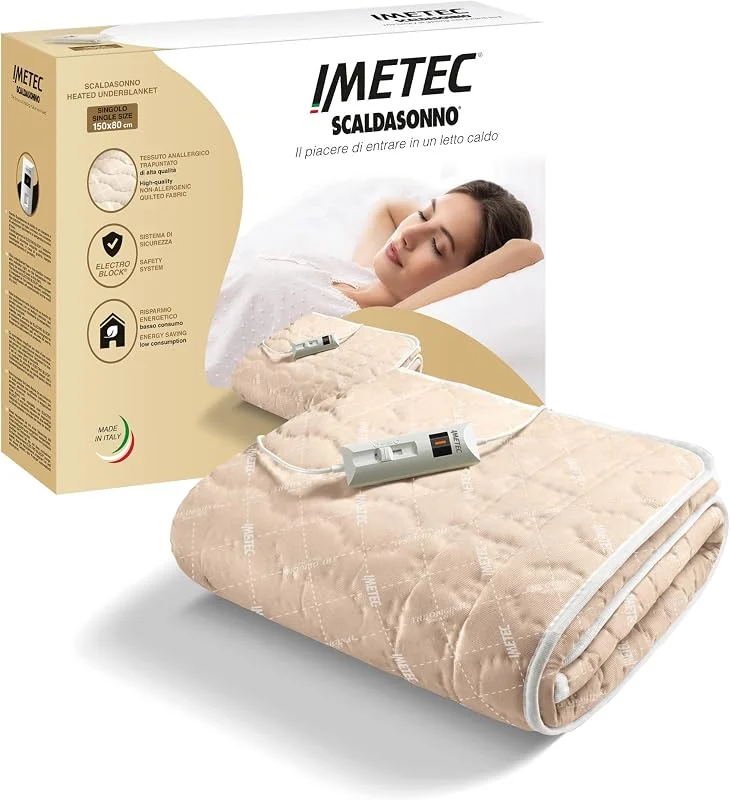 Imetec, Wärmeunterbett für Einzelbetten, 150x80 cm, niedriger Stromverbrauch, Steuerung mit 2 Temperaturen, gesteppes Gewebe, Made in Italy, hand- und maschinenwaschbar — Heizung Warmepumpe