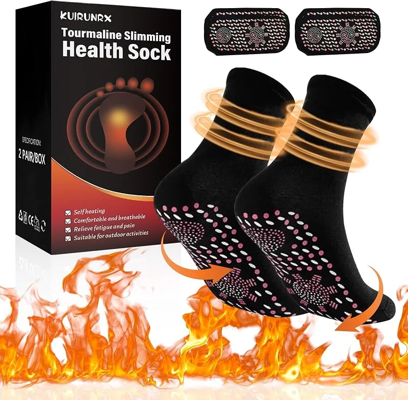Selbstheizende Socken, 2 Paare Fußwärmer Socken, Winter Heizsocken, Schwarz Warme Fußsocken für Damen Herren Outdoor für Radfahren, Laufen, Wandern, Skifahren (2PCS) — Heizkleidung