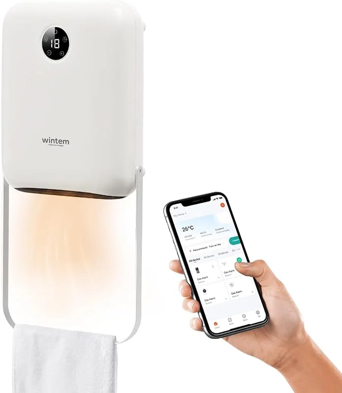 Wintem Wandkonvektor 800, 2000 W 26, 5 x 10 x 54 cm mit Fernbedienung und praktischer App zur Fernsteuerung - Einfach zu bedienen dank LED-Display - Einstellbare Leistung und Timer bis zu 8 Stunden — Heizung Warmepumpe