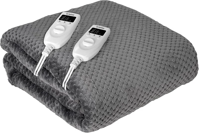 briebe Elektrischer Bettwärmer, Doppelbett, 150 x 160 cm, 5 Temperaturstufen, Timer, schnelles Aufheizen, waschbar, weich, graues Fleece, 120 W, EB1136 — Heizung Warmepumpe