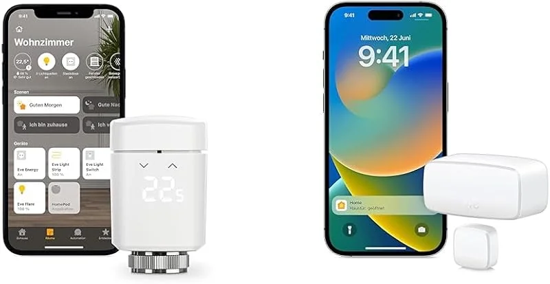 Eve Thermo - Smartes Heizkörperthermostat & Door & Window Matter – Smarter Kontaktsensor für Türen & Fenster, Haussicherheit — Heizung Warmepumpe