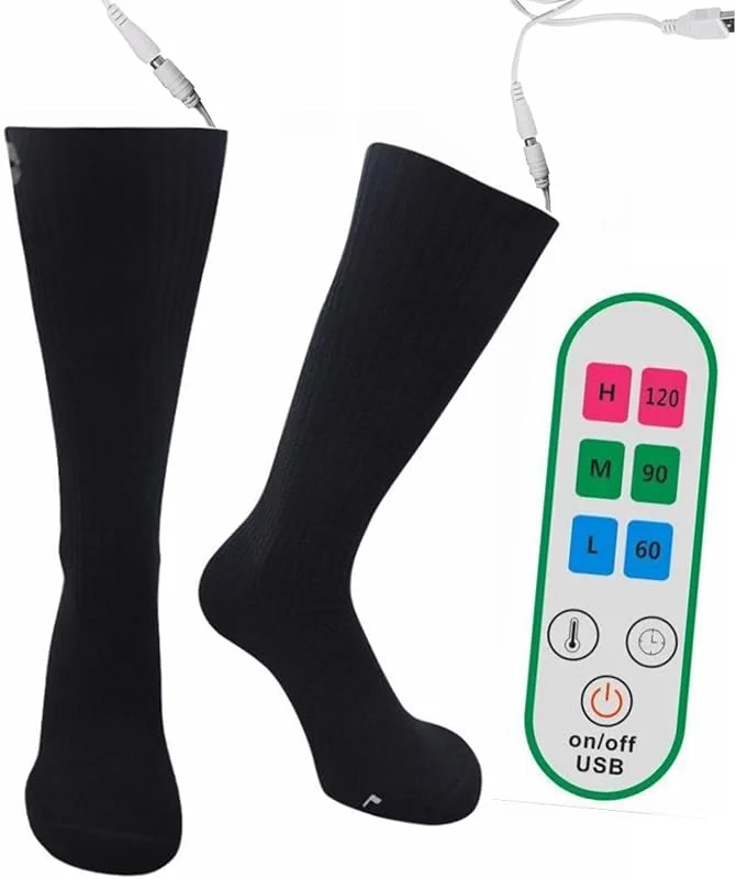 Beheizte Socken, 3 Einstellbare Temperatureinstellungen, USB, Elektrisch, Wiederaufladbar, Waschbar, Atmungsaktiv, Baumwolle für den Winter Im Freien — Heizkleidung