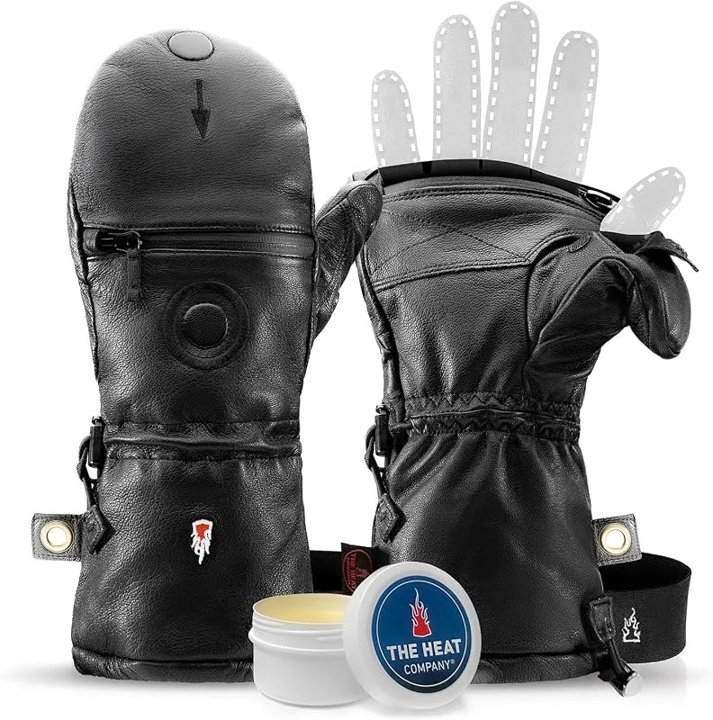 THE HEAT COMPANY Shell Full Leather Handschuhe - Die Innovation: Extra warme Leder Fäustlinge zum Umklappen - Winterhandschuhe - Skihandschuhe: Damen, Herren - ohne Unterziehhandschuh — Heizkleidung