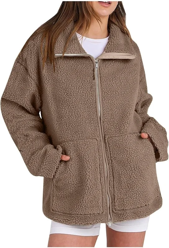 Ansenesna Teddyjacke Damen Winter Flauschig Winterjacke Warm Teddy Fleecejacke Frauen Ohne Kapuze Teddyfleece Wintermantel Fleece Sherpa Jacke Plüsch Damen-Jacken Teddyfell Thermo Plüschjacke — Heizkleidung