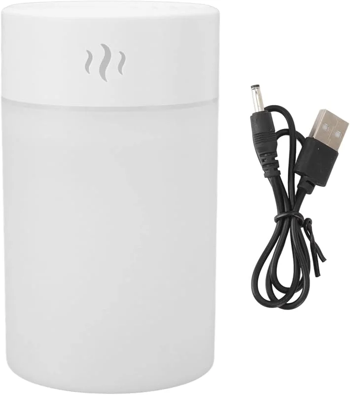 Mini-Luftbefeuchter, 260 ml, buntes LED-Licht, USB-Aufladung, einfacher weißer tragbarer Schreibtisch-Luftbefeuchter für Schlafzimmer, Büro, Auto
