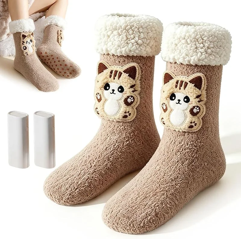 Beheizbare Socken, Niedliche Beheizte Socken Damen mit Akku, Kätzchen — Heizkleidung