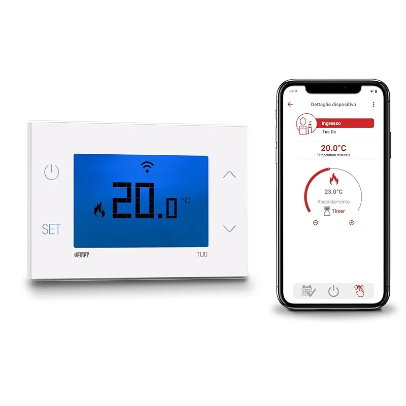 VEMER VE801100 TUO GO WiFi - WLAN Raumthermostat für Heizung, Smart Thermostat mit App, Heizungssteuerung mit Wochenprogramm, Bluetooth Einrichtung, 230V Wandmontage, Weiß — Heizung Warmepumpe
