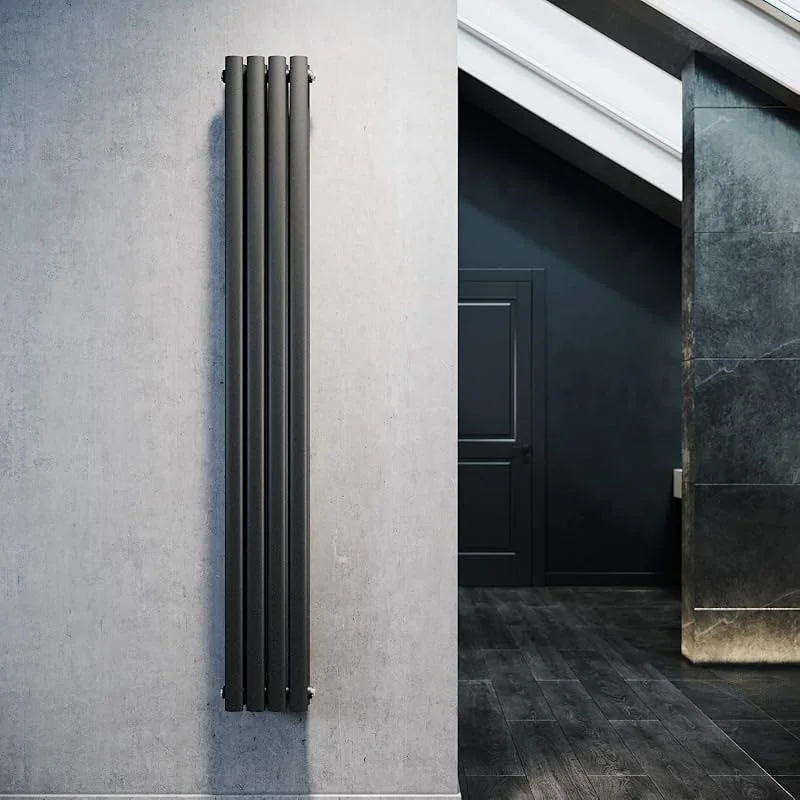 ELEGANT Design Röhren Heizkörper 236x1800mm Antrazit Oval Paneelheizkörper Vertikal Mittelanschluss Doppellagig — Heizung Warmepumpe