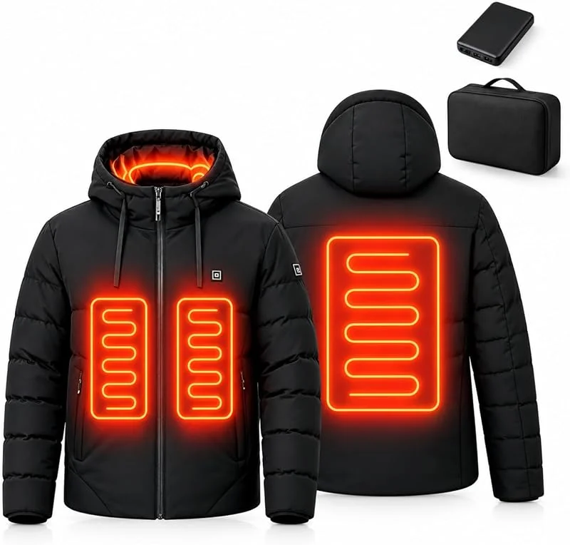 Beheizbare Jacke Herren Damen, 10000mAh, 4 Heizzonen, Wasserdicht — Heizkleidung