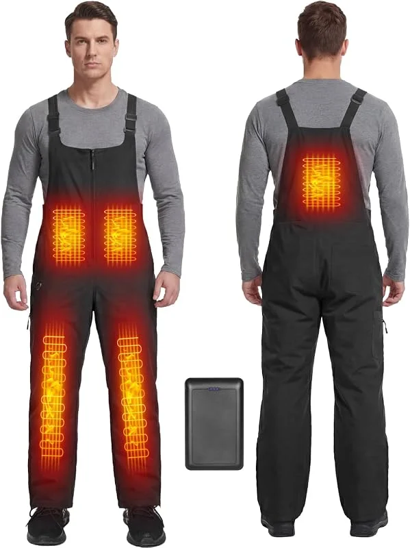Beheizbare Herren Ski Bibs Wasserabweisender isolierter Schneelatzoverall Latzhose mit Akku, Latzhosen für Herren Skihose Snowboardhose, Beheizte Arbeitslatzhose Männer Berufshose mit vielen Taschen — Heizkleidung