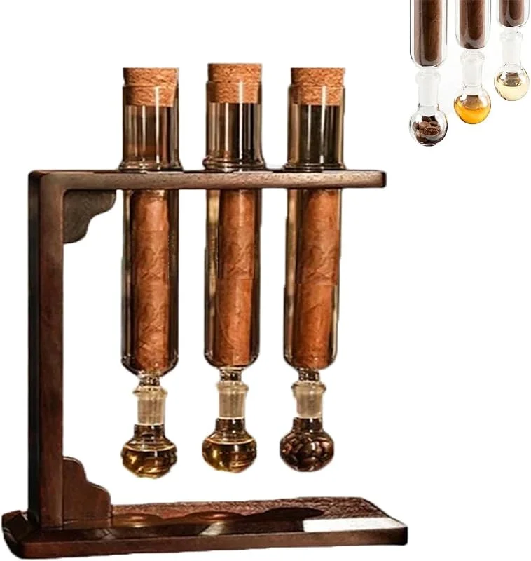 Zigarren-Aroma-Injektor-Luftbefeuchter, handgefertigtes DIY-Aromatherapie-Holzsockel-Display mit Hygrometer und luftdichten Kappen, Zigarren-Ei-Glasröhren-Set für Männer, Zigarrenliebhaber (A-1pcs)