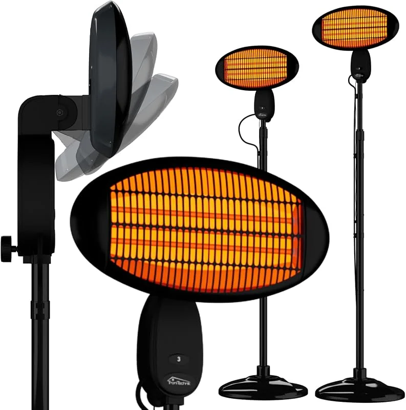 Tronitechnik® Infrarot Heizstrahler 2000 Watt Standheizer Terrassenheizer Terrassenstrahler Wärmestrahler für die Terrasse, Wickeltisch-Strahler, schwarz, Innen & Außen, höhenverstellbar, neigbar — Heizung Warmepumpe