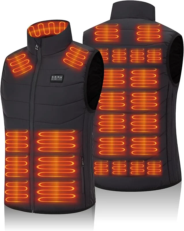 Heizweste für Herren Damen mit 26 Heizbereichen, Beheizbare Weste mit 5V USB & 7, 4V DC Doppelanschluss, schnelles Aufheizen, 4 Steuerzonen (Ohne Akku) — Heizkleidung
