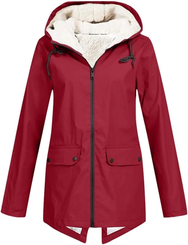 Gefütterte Regenjacke Damen Warm Teddyfleece Winterjacke Damen Grosse Grössen Regenmantel Damen Wasserdicht mit Kapuze Softshelljacke Große Größen Dicke Jacke Winter Übergangsjacke Lang — Heizkleidung
