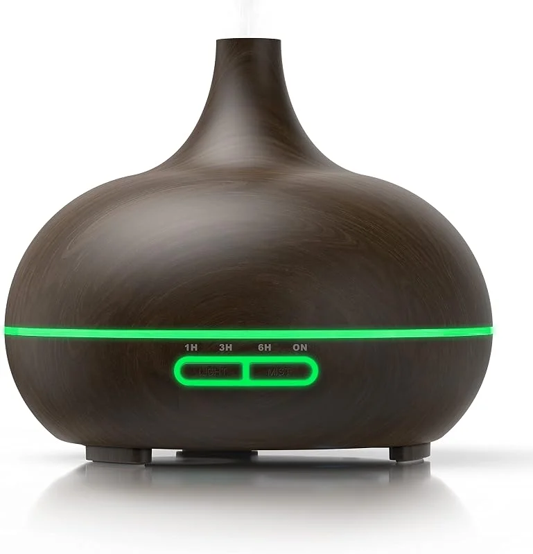 Arendo - Ultraschall LED Aroma Diffuser 300 ml - Luftbefeuchter Raumbefeuchter Nachtlicht - LED Ring 7 Farben - Timer Funktion - Dauernebelmodus - angenehm leises Betriebsgeräusch - Holzdekor