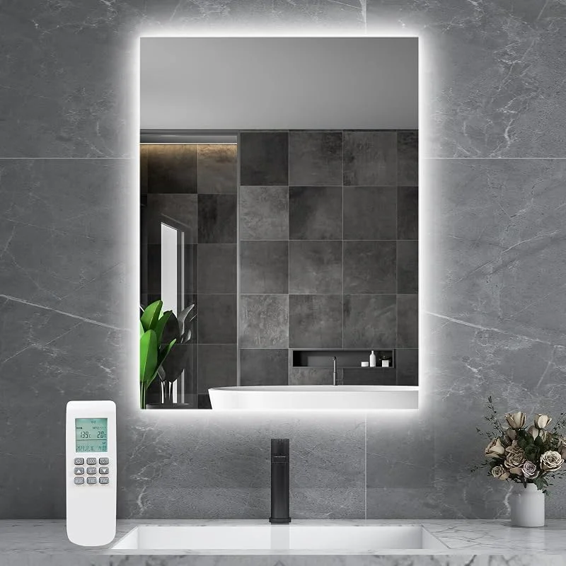 Infrarotheizung Spiegel mit Thermostat 450 Watt - Spiegelheizung Infrarot mit LED Beleuchtung Licht - Infrarot Wandheizung mit Fernbedienung Elektroheizung - Badspiegel 80x60 CM Badezimmerspiegel — Heizung Warmepumpe