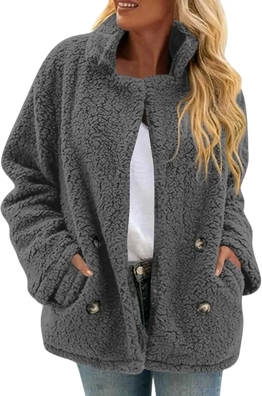 FUPODD Damen Teddyjacke Ohne Kapuze Fleecejacke Flauschig Winterjacke Warm Teddyfleece Jacke Winter Plüschjacke Teddy Mantel Mit Kragen Kuscheljacke Elegant Wintermantel Frauen Lässig Jacken Plüsch — Heizkleidung