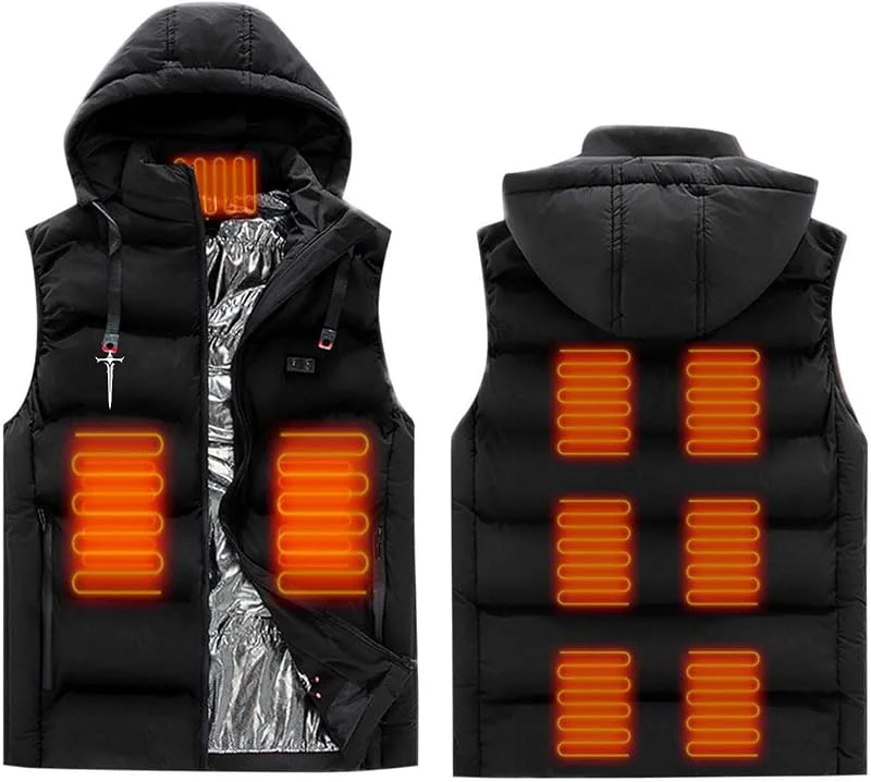 Generisch Beheizbare Weste für Herren Beheiztes Gilet mit 9 Heizpads beheizter 2 Heizstufen Westen Warme Winterjacke für Outdoor-Arbeiten Beheizbar Steppweste Weihnachten Halloween USB — Heizkleidung