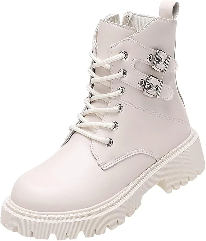 Generisch Kunstleder Einfarbig Dicke Sohle Quadratische Fersen Schnalle Kurze Stiefeletten Runde Zehe Schuhe Mesh Schuhe Damen — Heizkleidung