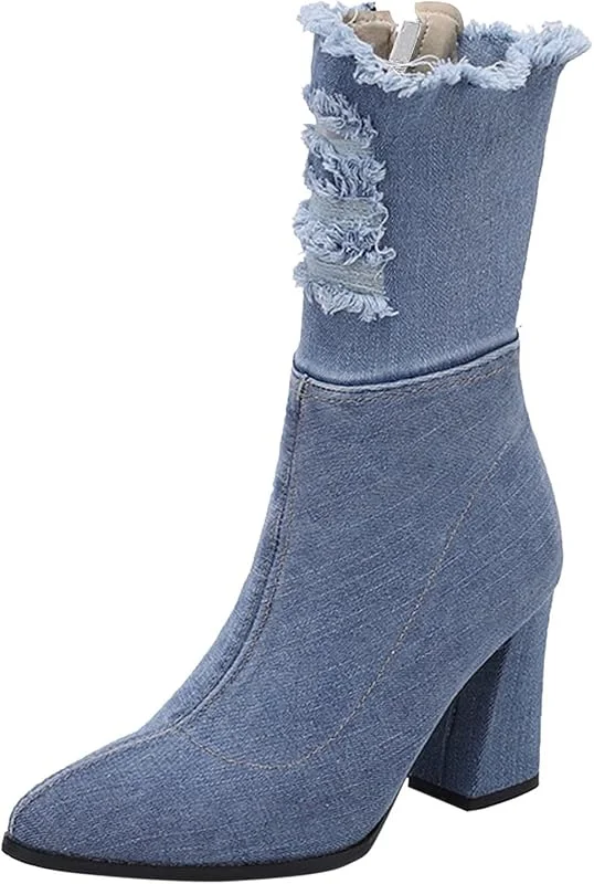 Damenstiefel Denim Hollow Side Zipper Kurze Stiefel für Modebewusste Frauen mit Stilvollem Design Bequemer Passform im Alltag — Heizkleidung
