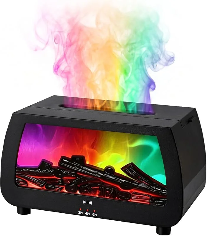 200ml Kamin Diffuser mit Flammeneffekt, LED Licht in 7 Farben & Timer — Luftbefeuchter