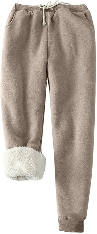 Freizeithose Damen Gefütterte Jogginghose Damen Warm Thermo Fleecehose Winter Verdickte Kuschelhose mit 2 Taschen Innenfutter Kordelzug Sweathose Winterhose Wanderhose Thermohose Sporthosen Laufhose — Heizkleidung