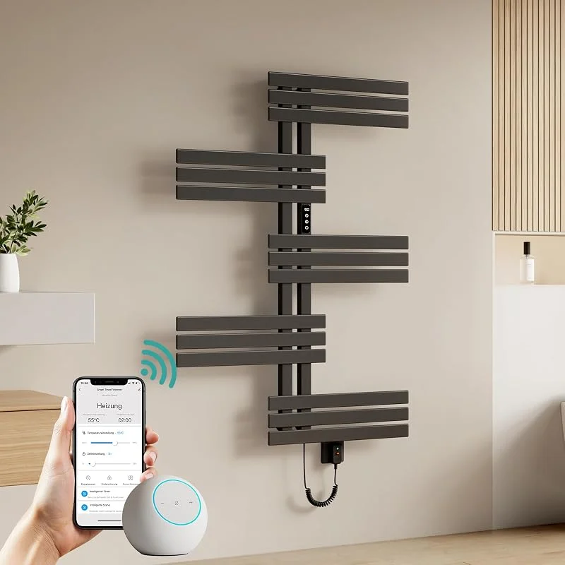 EMKE WiFi Elektrischer Handtuchheizkörper 1175 x 800 mm, Anthrazit, 400 W — Heizung Warmepumpe