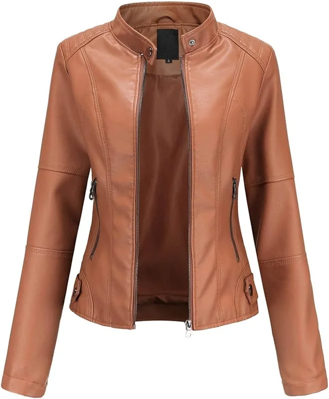 Kunstlederjacke Damen Kurz Lederjacke Langarm Motorradjacke Winterjacke Mit Reißverschluss Stehkragen Ledermantel Bomberjacke Motorrad Leder Jacke Übergangsjacke Elegant — Heizkleidung