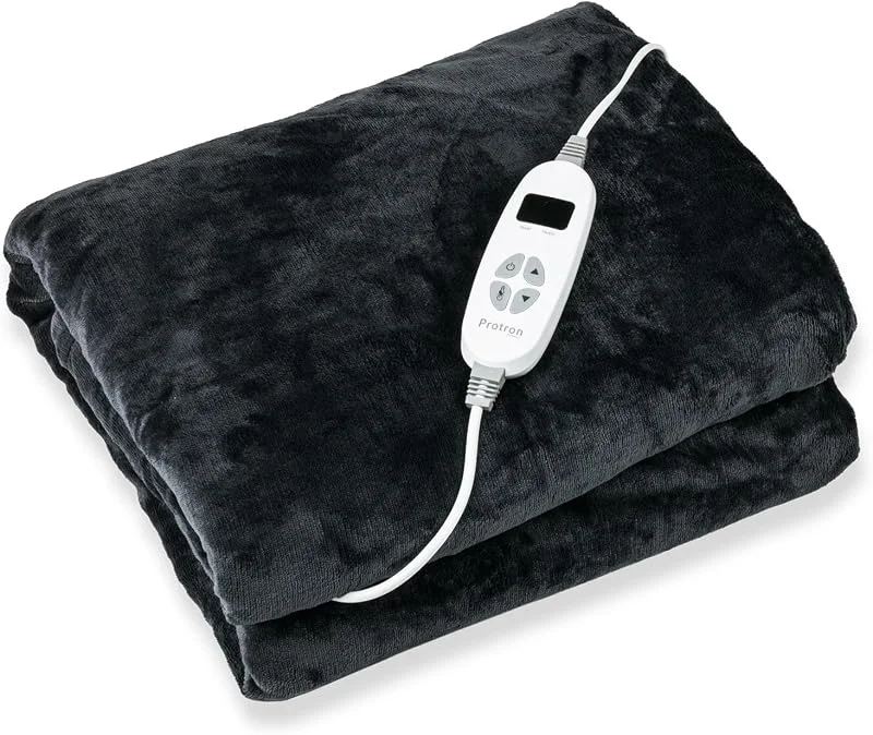 Protron Elektrische Wärmedecke Wärmebett Kuscheldecke mit Abschaltautomatik, 9 Heizstufen, LED Überhitzungsschutz, Timer bis 9Std, waschbar (Flannel, Grau, 200 x 180 cm) — Heizung Warmepumpe
