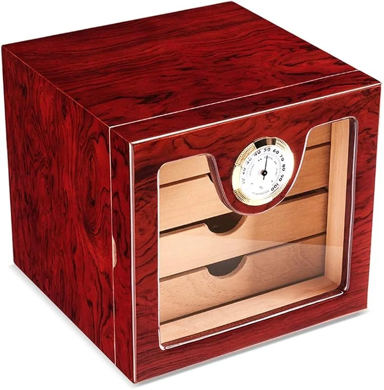 Zigarrenbox aus Zedernholz, große Kapazität, Massivholz mit unabhängiger Trennwand, natürliches sanftes Finish, Klavierlack-Design — Luftbefeuchter