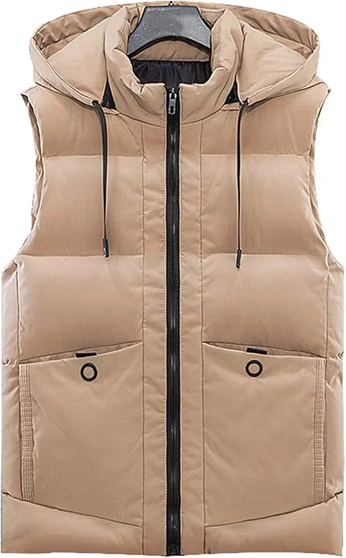 XBSXP Herrenwesten Lässige Winter-Kapuzenwattierte Bodywarmer Ärmellose Jacke Steppweste — Heizkleidung