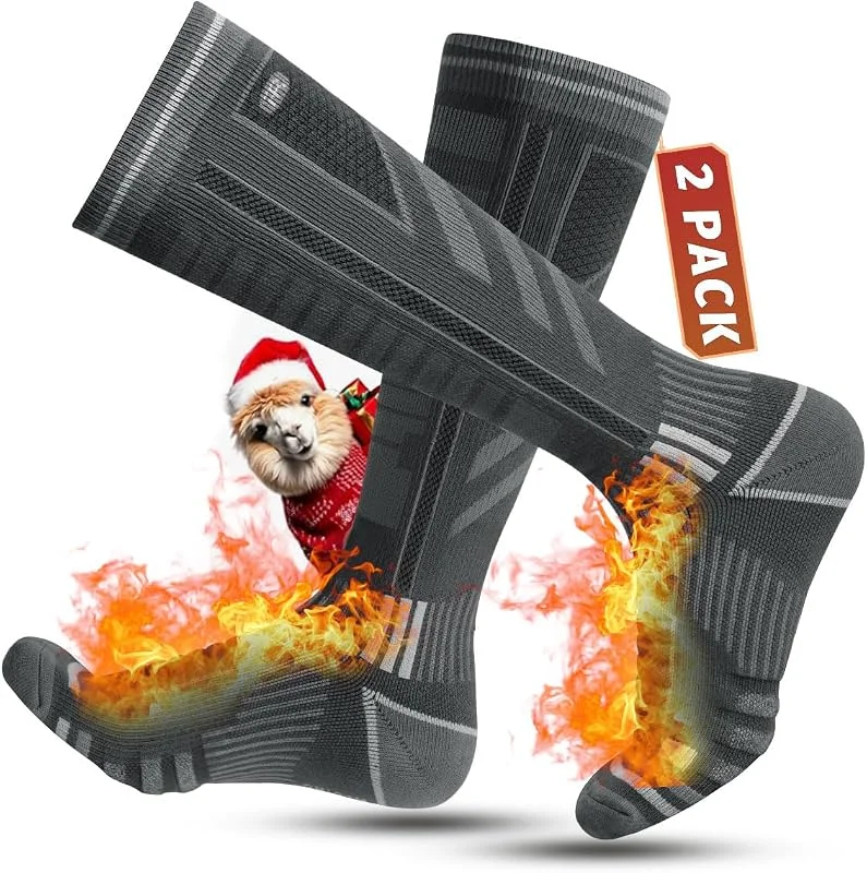 Rahhint Skisocken aus Merinowolle Thermosocken Wintersocken Warme Dicke Kniestrümpfe Kompressions Snowboardsocken, Kniehohe, für Herren und Damen, Größe 35-51，2 Paar — Heizkleidung
