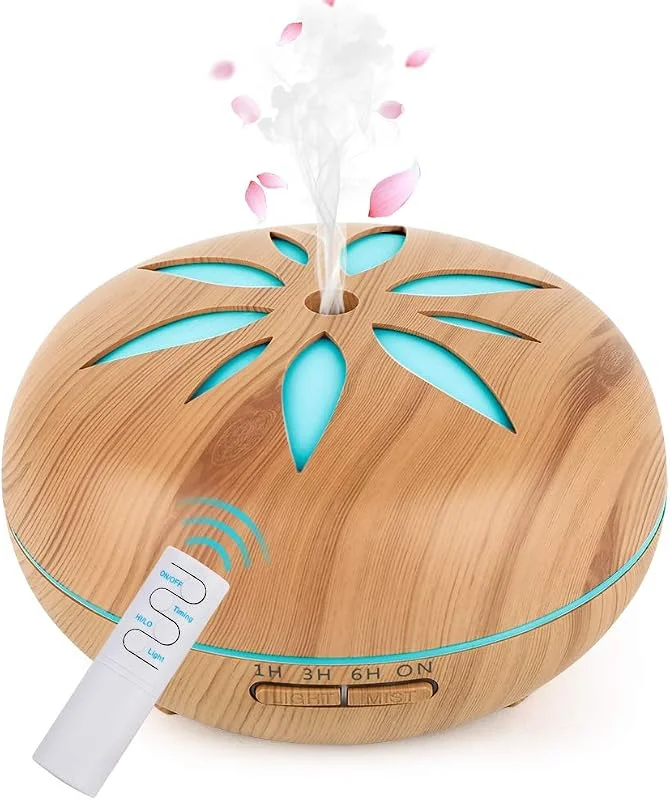 GeeRic Aroma Diffuser 550ML Luftbefeuchter mit Timer Ultraschall Vernebler, Raumbefeuchter Aromatherapie Öle Duftlampe mit 7 Farben LED Helles Holz
