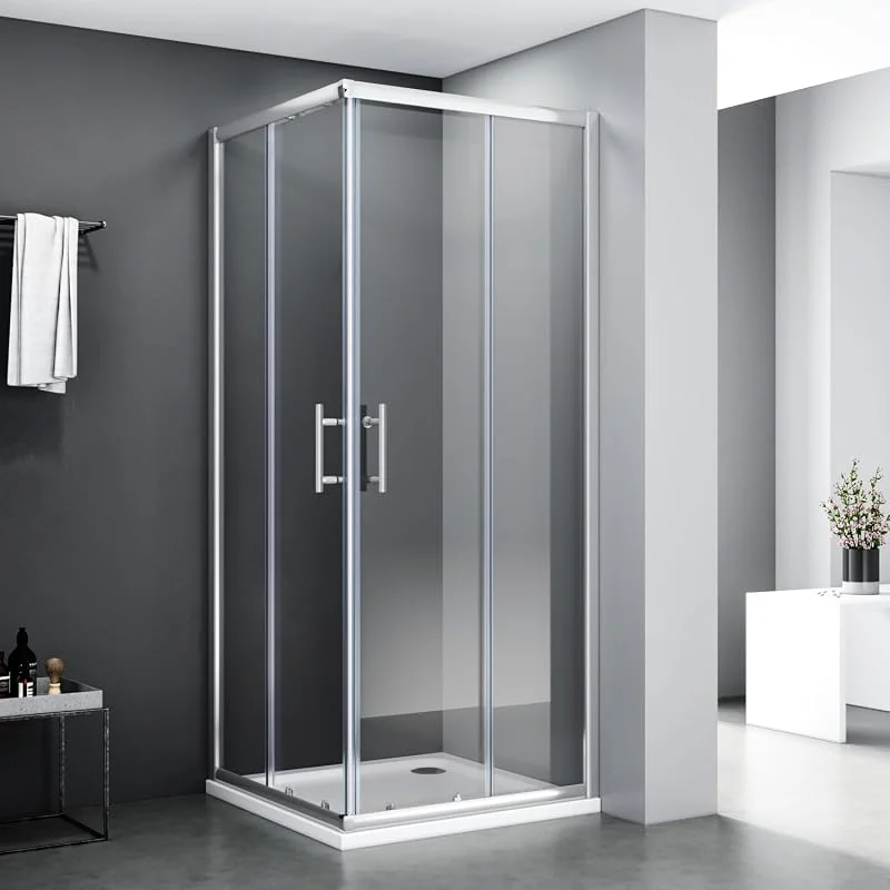 SONNI Eckeinstieg Duschkabine 70x70x185cm, Doppel-Schiebetür aus ESG-Glas — Heizung Warmepumpe