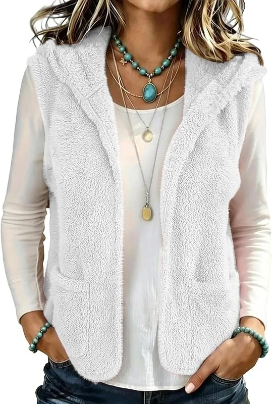 Generisch Teddy Fleece Weste Damen mit Kapuze Teddywesten Damen Ärmellos — Heizkleidung