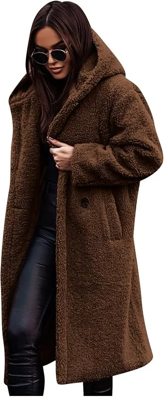 Wintermantel Damen Lang Mit Kapuze Fleecejacke Damen Dicke Kuscheljacke Damen Flauschig Winterjacke Damen Warm Gefütterte Strickjacken Teddyjacke Wollmantel Frauen Winter Plüschjacke Taschen — Heizkleidung