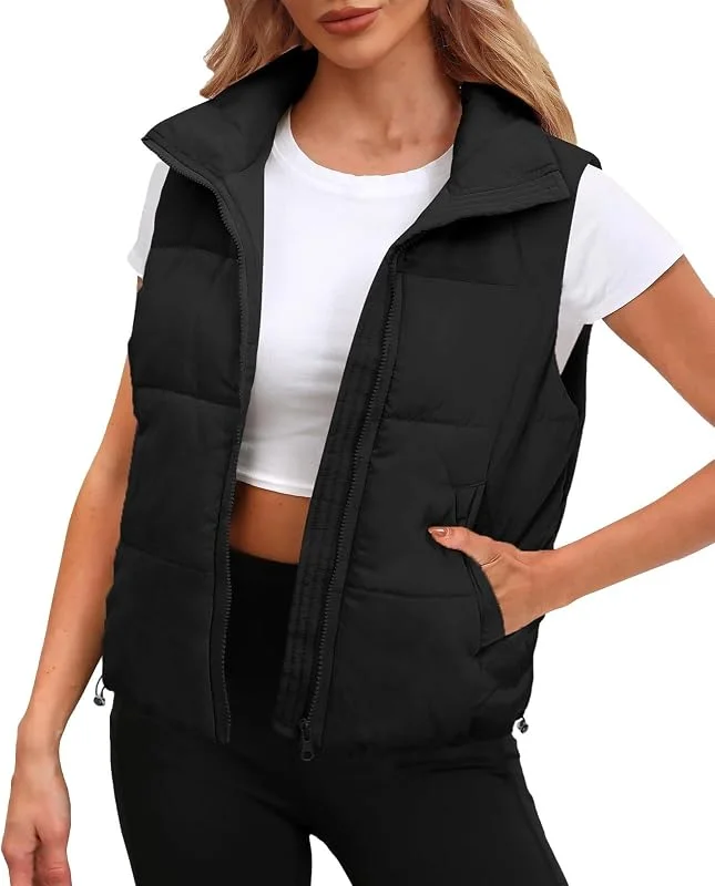 Weste aus Baumwolle, für Damen, große Größe, modisch, gesteppt, ohne Ärmel, warm, Reißverschluss, kurz, schick, elegant, bequem, Herbst und Winter — Heizkleidung
