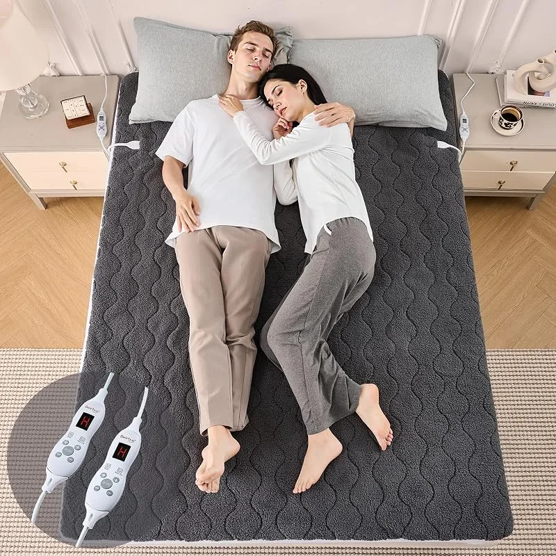 Bearhug Heizdecke 2 Pers. 135x190cm Sherpa Grau 200g, m² Ultraweich 45cm Tiefe 2 Zonen, 10 Stufen + Timer 12h CE Sicherheit Waschmaschinenfest — Heizung Warmepumpe