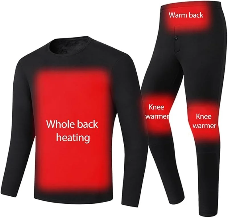 Tragbares beheizbares Unterwäsche-Set mit 4-Zonen-Heiz-Langarmshirt und -Hose für Outdoor-Sportarten für Herren — Heizkleidung