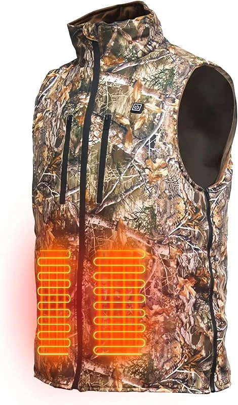 Beheizte Weste, Camo Jagdweste Jagd Sicherheit leichte Weste, Elektrische USB Beheizte Jacke für Herren mit 3 Temperaturstufen 5 Heizzone, Winter Warme Heizweste — Heizkleidung