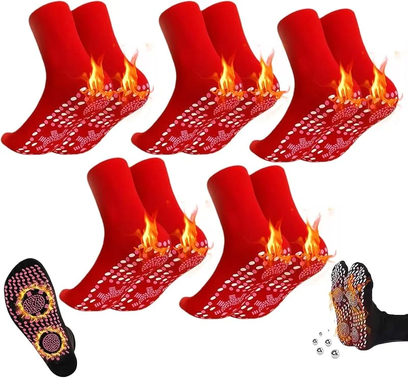 Yagerod Neurowarm - Neurosocken mit Selbstwärmender Neurostimulation, Beheizbare Socken, Heizsocken, zur Linderung Von Fußschmerzen, Genießen Sie Eine Sanfte Fußmassage, für Alltagskleidung(Red-5pcs) — Heizkleidung