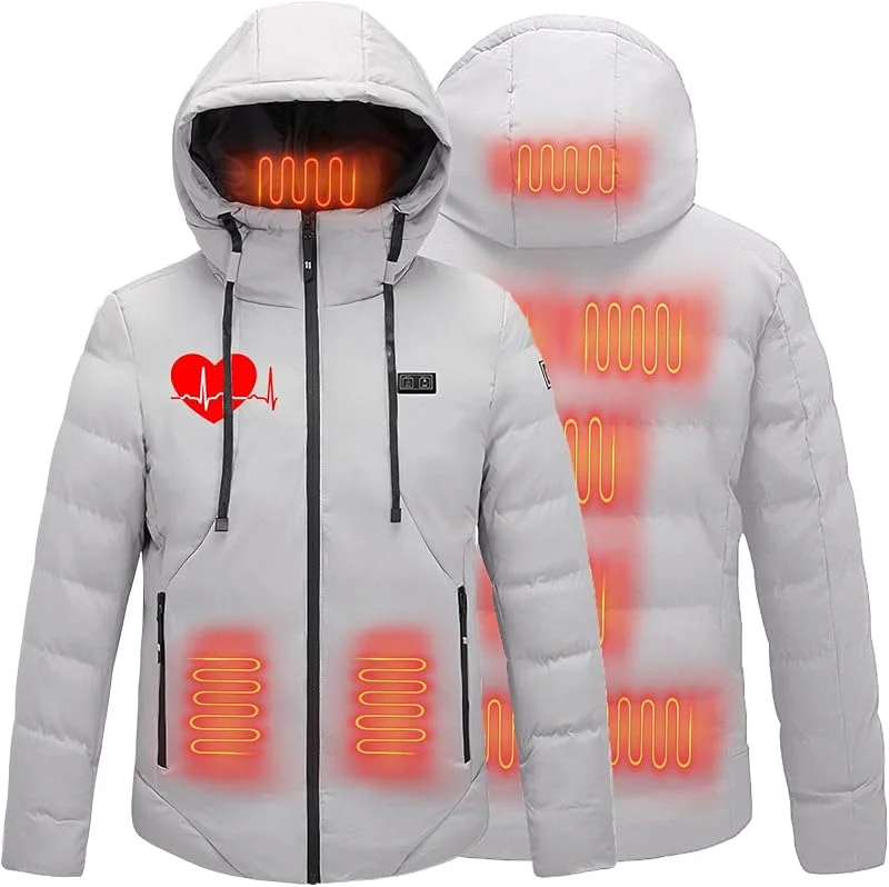 Beheizbare Jacke Herren Damen mit kapuze Softshell Heizjacke Warm Winterjacke 9 Heizzone Beheizte Jacke Heizjacke Wärm Beheizbare Weste Winter Warm Daunenjacke– Camping, Reise, Festival, Winter — Heizkleidung