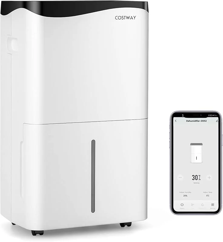 FANTASK 4 Modi Bautrockner 50L, Tag mit 24H Timer, Smart Luftentfeuchter mit LED-Anzige & Ventilator, 5L Wassertank & Ablaufschlauch, Weiß — Luftbefeuchter
