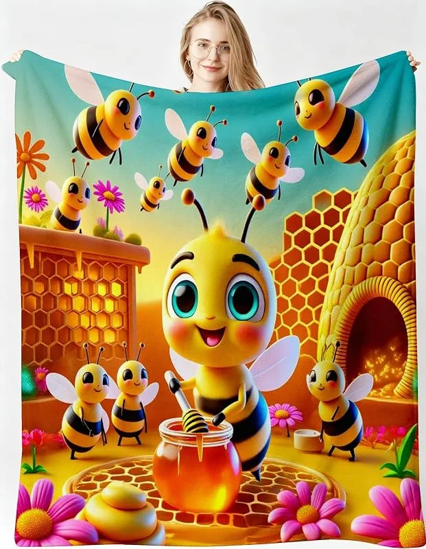 Kuscheldecke XXL 220x240 cm Animierte Biene für Sofa, Doppelbett-B38 — Heizung Warmepumpe