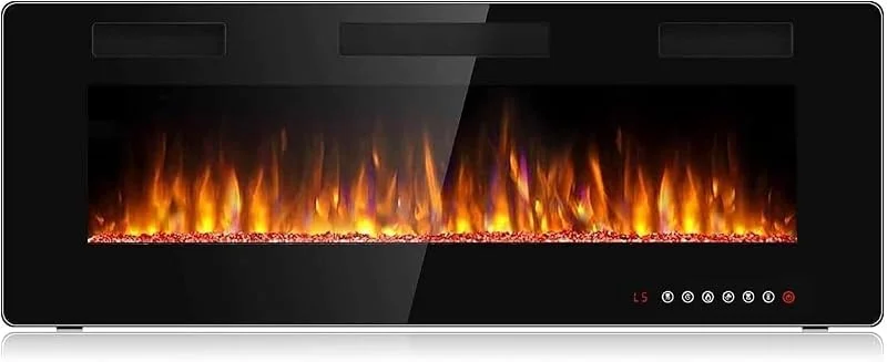 Waleaf Elektrokamin, 127 cm Elektrischer Kamin mit Heizung, 3D-Flammeneffekt, 12 Flammenfarben, Wandkamin und Einbaukamin mit Fernbedienung für Wohnzimmer & Innenräume, 1500W, Schwarz — Heizung Warmepumpe