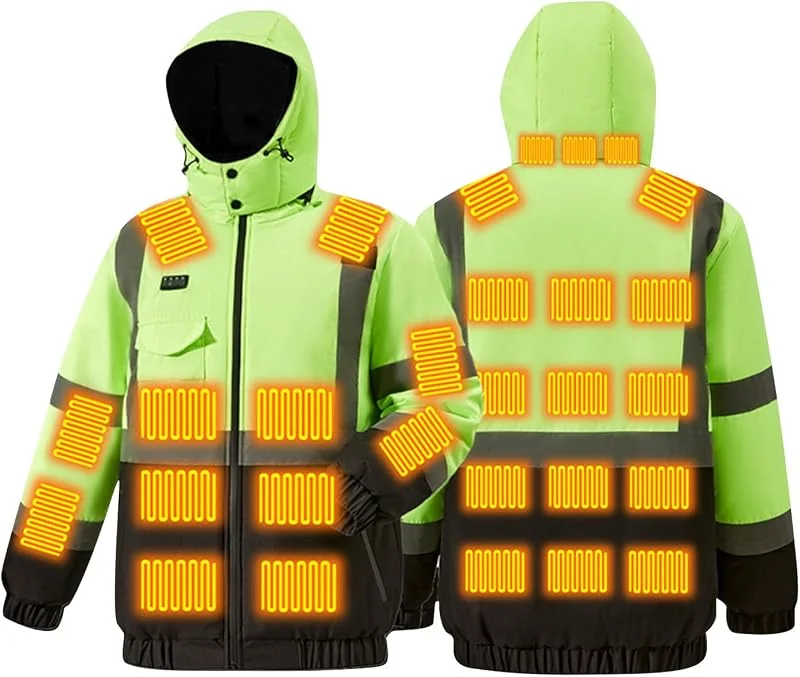 Beheizbare Jacke für Herren Damen USB Elektrische 29 Heizzonen Reflektierender Heizmantel Winter Warmer Wasserdichter Softshelljacke Reißverschluss Kapuze Heizjacke für Sport Outdoor Aktivitäten — Heizkleidung