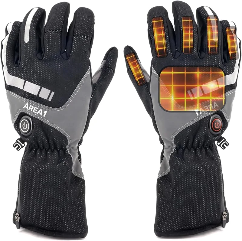 Area1 Beheizbare Motorradhandschuhe Skihandschuhe beheizt 4000mAh Lithium Akku. 3 Wärmestufen. Bis zu 4 Stunden Wärme. Inkl. USB Ladekabel. Herren Damen Unisex. Touch-Display fähiges Finger-Material. — Heizkleidung