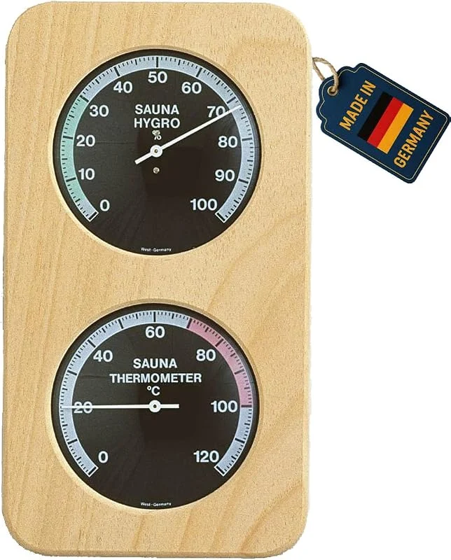 TFA Dostmann Sauna-Thermo-Hygrometer Haar-Synthetik, 40.1004, hitzebeständig, aus Massivholz, L 131 x B 34 x H 240 mm Schwarz, Holz — Luftbefeuchter